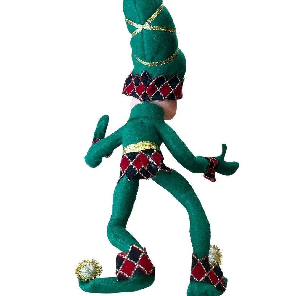 Lot Of 3 Annalee Christmas Elf Elves Sparkly 9 IN White Green Red 2007